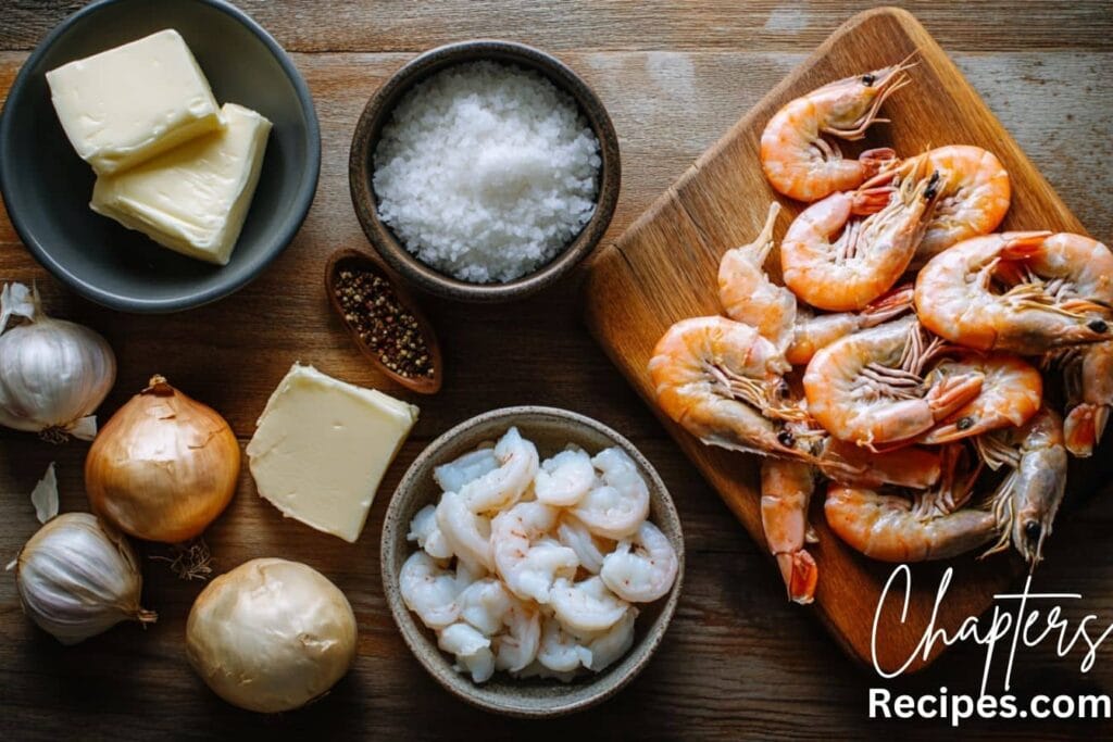 Fresh ingredients for making seafood bisque.